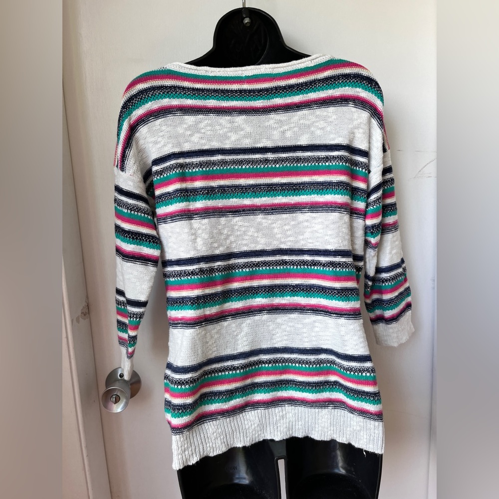 American Living cotton linen blend striped multicolored pullover sweater sz S - Picture 5 of 10